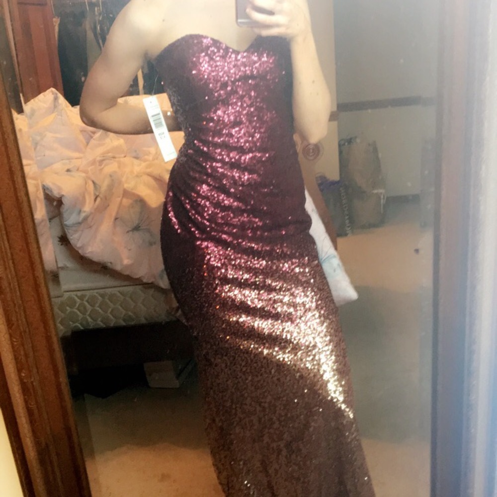 Wine + Gold Gradient Prom Dress w/ Sequins